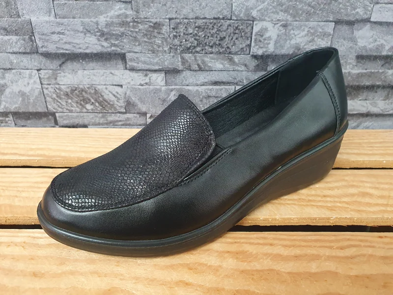 Damen Halbschuhe Ruan Kailabsatz Schwarz Snake Glitzer 2 x Gummizug