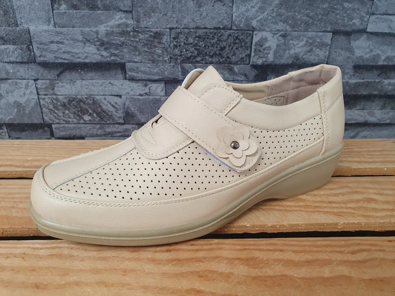 Scandi Damen Halbschuhe 1x Klett Beige Vanille Sommer Blume