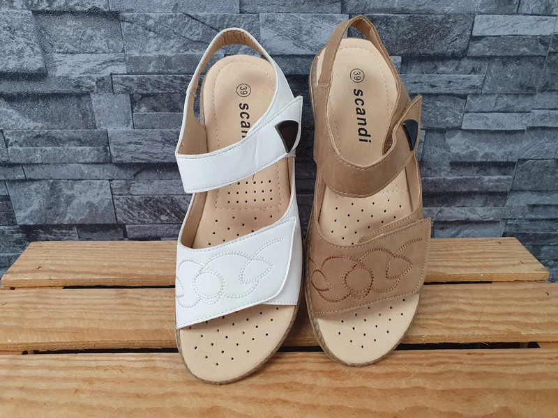 Scandi Damen Sandaletten 2 x Klett Soller Weiß & Braun
