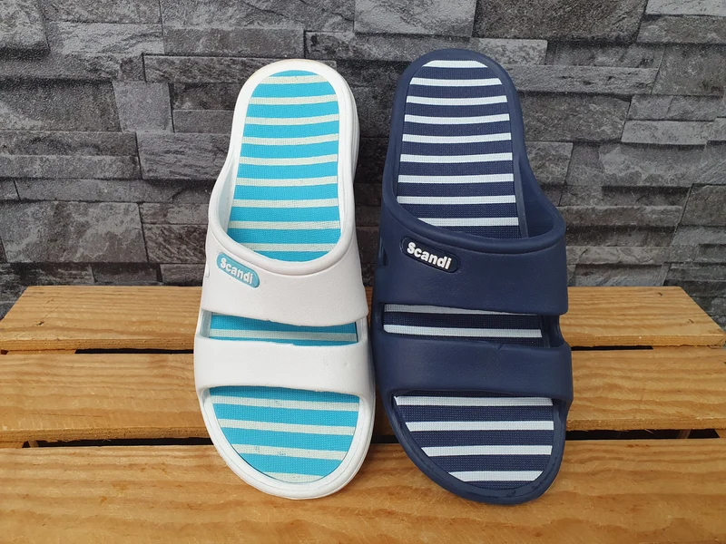 Scandi Damen Badeschuhe Pantolette Weiß & Blau