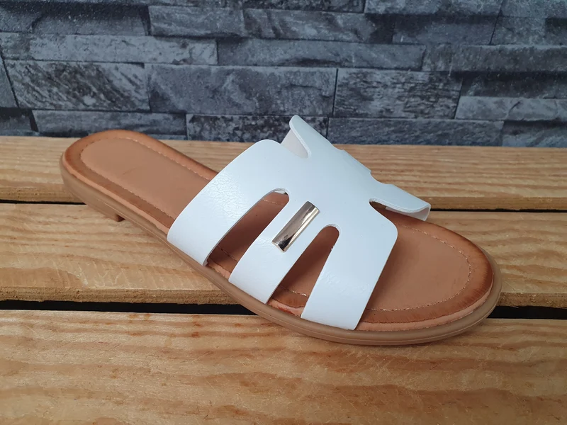 Damen Pantolette Sommer Weiß Flache Sandalen