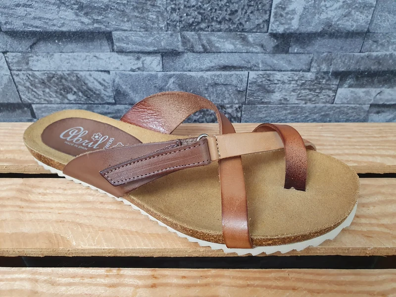 Abril Flowers Sandalen Spain Zehentrenner Leder Braun Pantolette