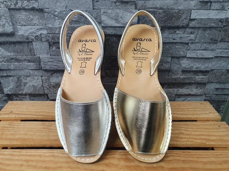 Avarca Damen Spanische Sandalen Leder Silber Gold