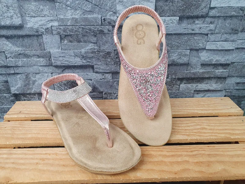 OOG Damen Zehentrenner Glitzer Softfußbett Pink