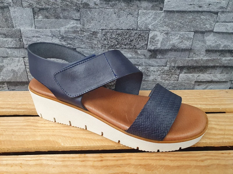 Blu Sandal Damen Spanische Sandalen Leder Blau 1x Klett Softfußbett