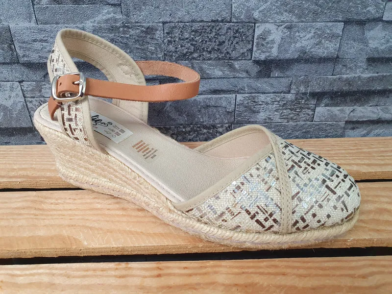 Amalie Spanische Damen Schuhe Kailabsatz Espadrilles Beige Softfußbett
