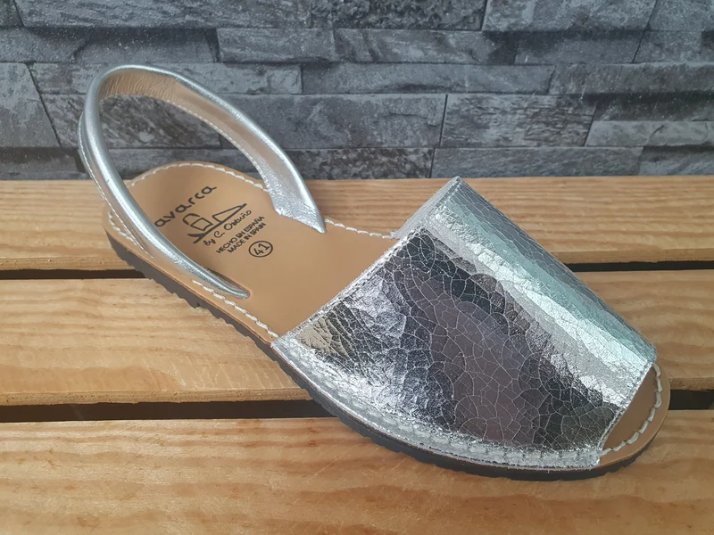 Damen Avarca Spanische Sandalen Leder Silber