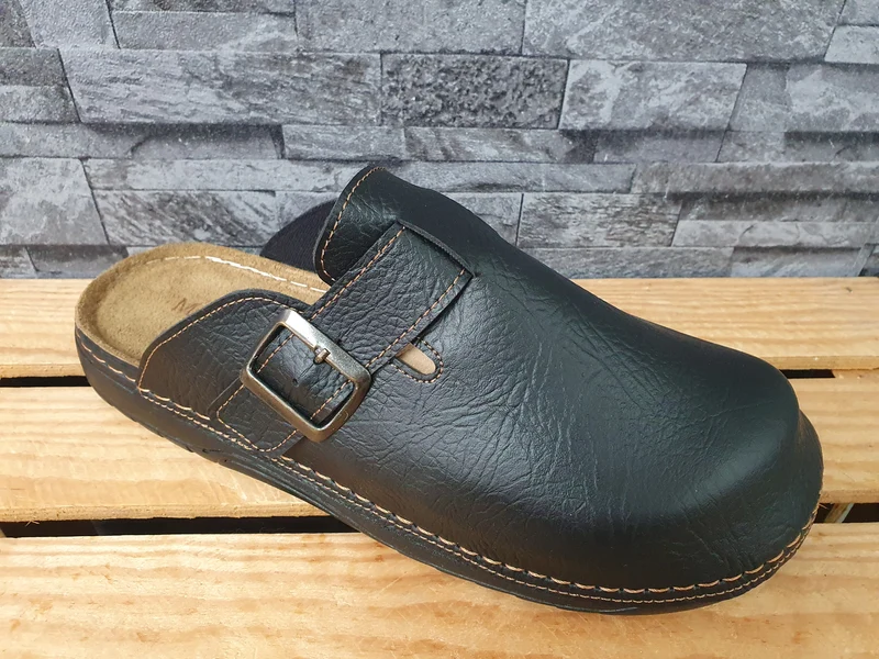 Magnus Herren Clogs Pantolette Lederinnensohle Schwarz Softfußbett