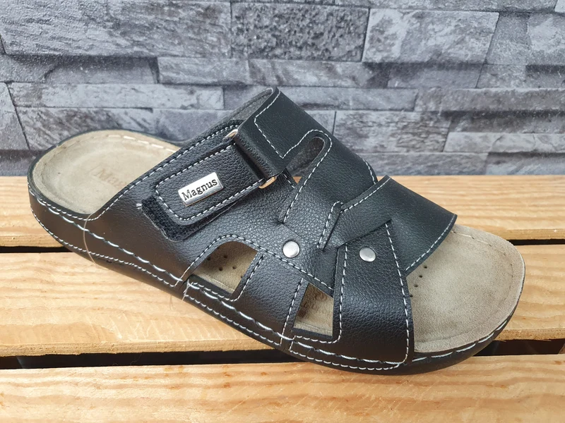 Magnus Herren Pantolette Lederinnensohle PU 1 x Klett Softfußbett