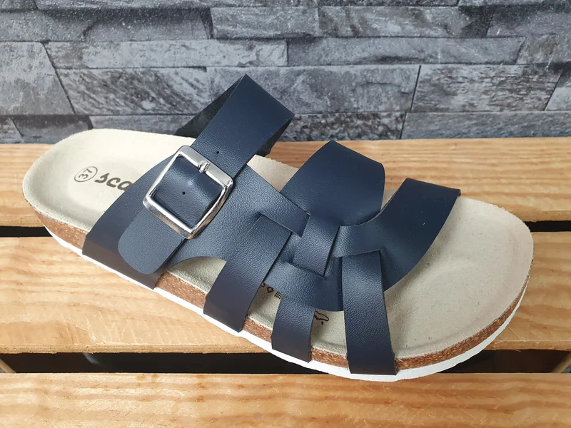Damen Scandi Pantoletten Sandalette Blau PU Sohle