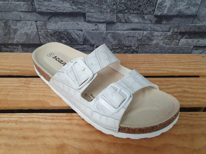 Damen Scandi Pantoletten Sandalette Schuhe Weiß & Grau PU Sommer