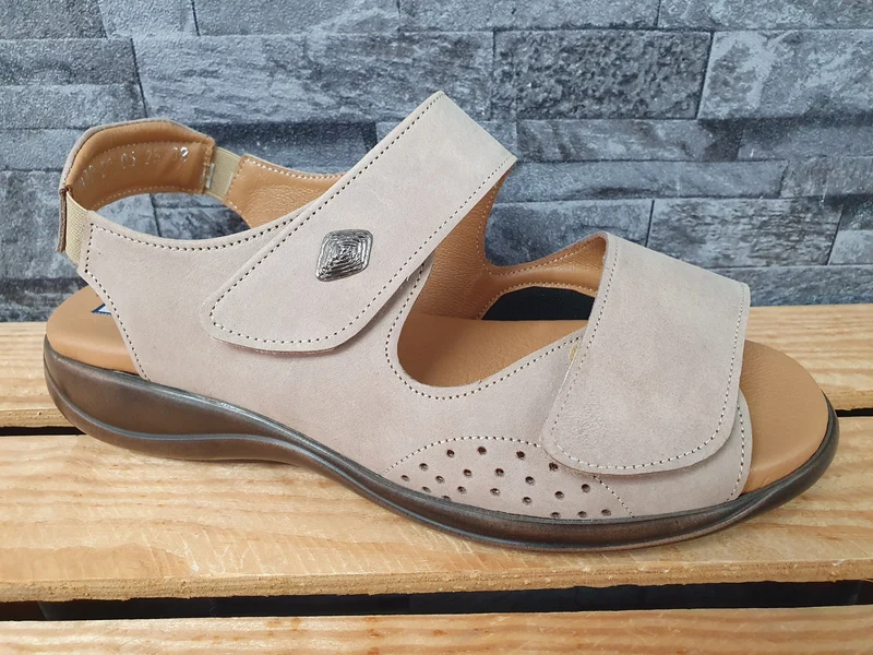 Damen Axel Comfort Hallux Leder Gesundheitsschuhe Klett Beige