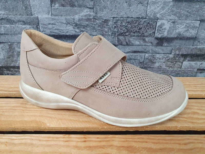 Damen Axel Comfort Hallux Leder Klett Gesundheitsschuhe Beige Weite H