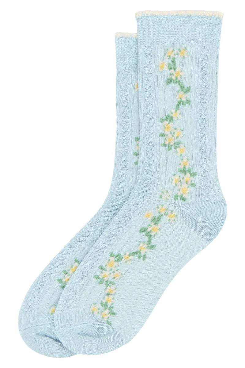 MINIPOP Bambus Socken - hellblau / Blumen
