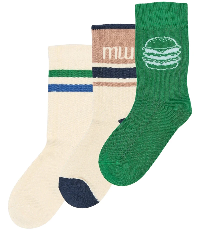 MINIPOP 3er Pack Bambus Socken - créme / grün / Streifen