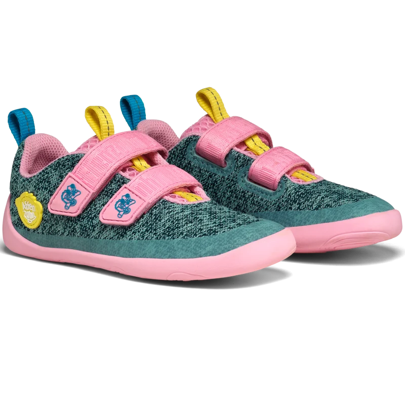 AFFENZAHN Barfuß Halbschuh KNIT HAPPY CHAMÄLEON - petrol / pink / gelb