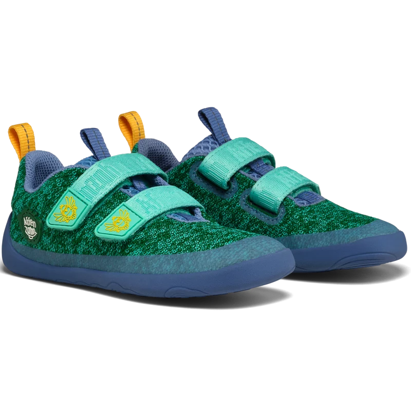 AFFENZAHN Barfuß Halbschuh KNIT HAPPY PARADIESVOGEL - blau / grün / türkis / gelb
