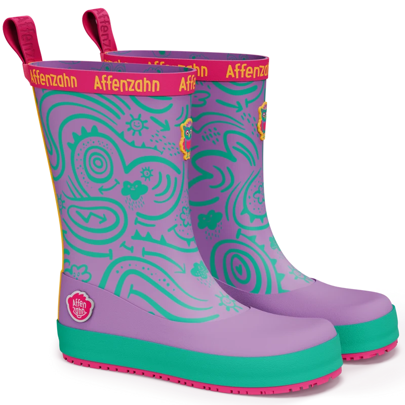 AFFENZAHN Gummistiefel Vegan Plashy EULE - lila / türkis