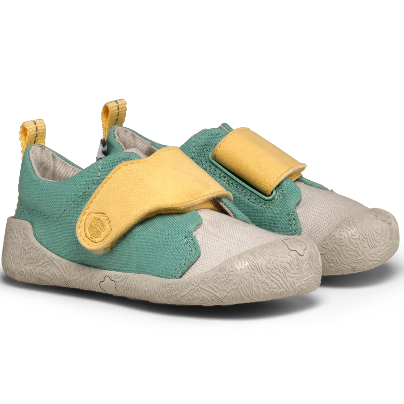 AFFENZAHN Barfuß Halbschuh SMALLY NASHORN - türkis / grau / buttergelb