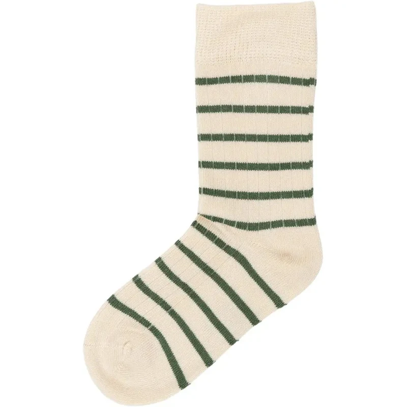 MINIPOP Bambus Socken - créme / grüne Streifen