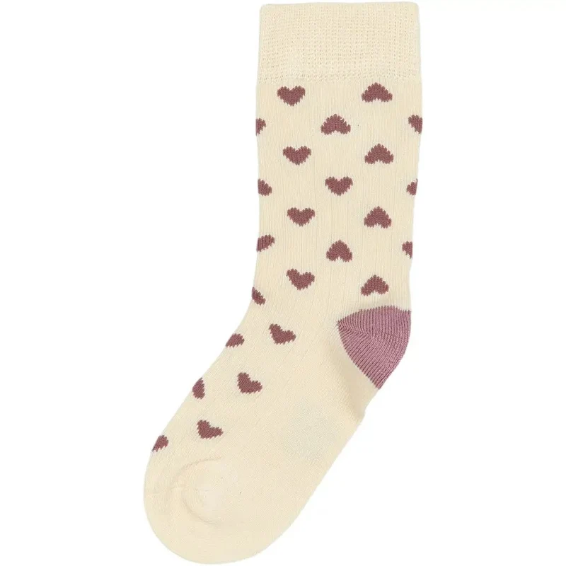 MINIPOP Bambus Socken - créme / malve Herzen