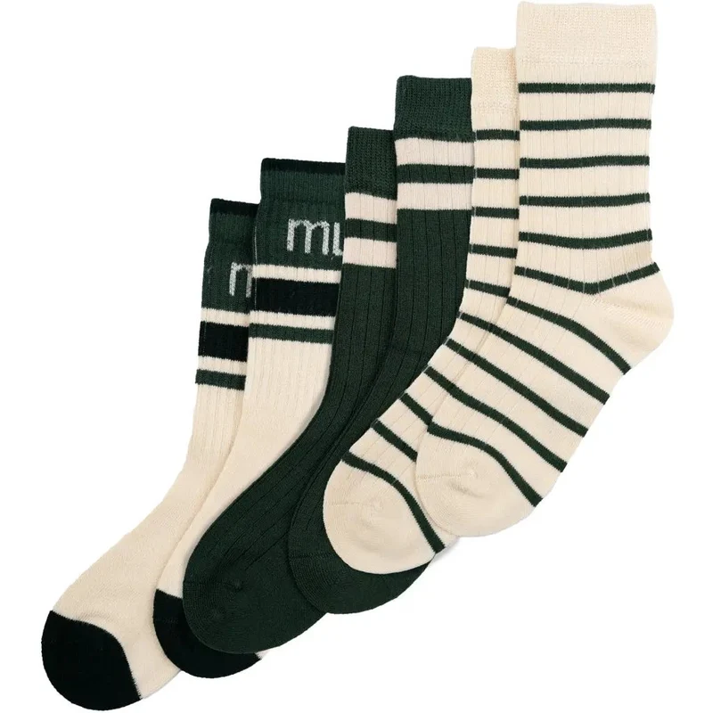 MINIPOP 3er Pack Bambus Socken - tanne / créme / Streifen