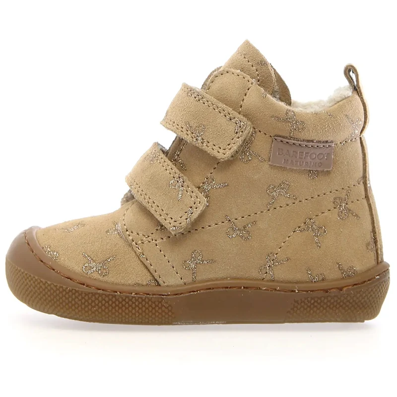 NATURINO Barfuß Stiefel WIGGHI - beige / goldene Schleifchen
