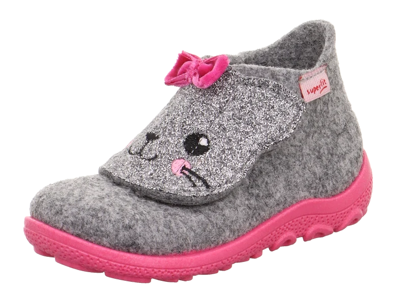 SUPERFIT Hausschuh HAPPY 6295-250 - grau / Glitzer / Katze