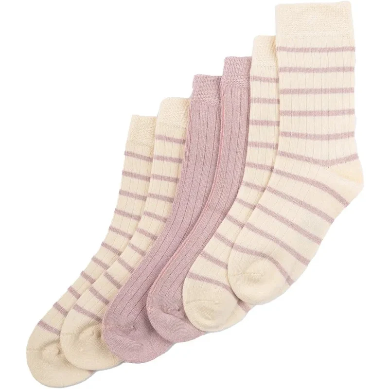 MINIPOP 3er Pack Bambus Socken - altrosa / creme / Streifen