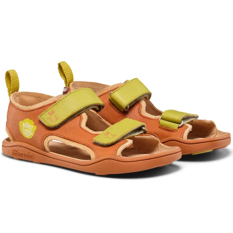 AFFENZAHN Barfuß Sandale LEATHER AIRY KATZE - zimt / kiwi