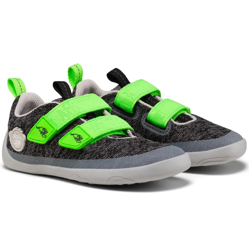 AFFENZAHN Barfuß Halbschuh KNIT HAPPY PANTHER - schwarz / grau / neongrün
