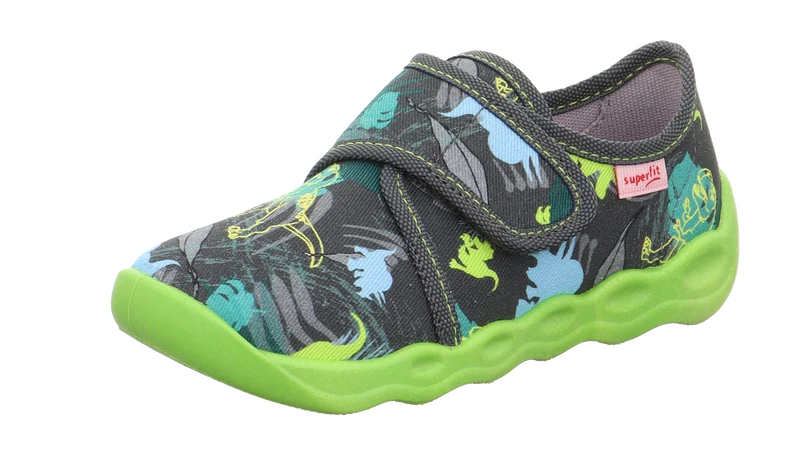 SUPERFIT Hausschuh BUBBLE 6273-201 - grün / anthrazit / Dinos