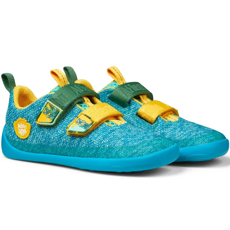 AFFENZAHN Barfuß Halbschuh KNIT HAPPY KREATIV BÄR - blau / grün / gelb