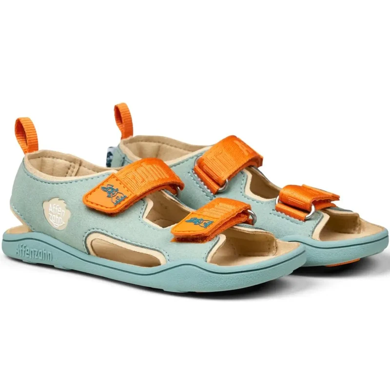AFFENZAHN Barfuß Sandale VEGAN AIRY HASE - eisblau / orange