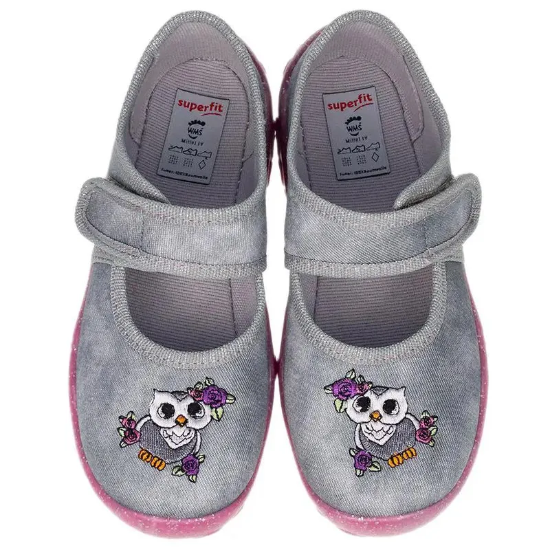 SUPERFIT Hausschuh BONNY 282-200 - grau - Eule - Rosen