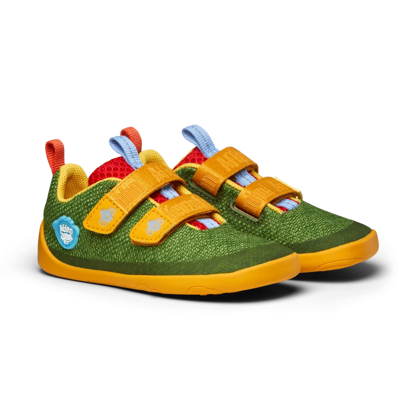 AFFENZAHN Barfuß Halbschuh KNIT HAPPY PARADIESVOGEL - grün / senf / rot