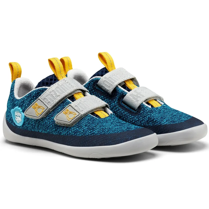 AFFENZAHN Barfuß Halbschuh KNIT HAPPY PINGUIN - blau / hellgrau / gelb