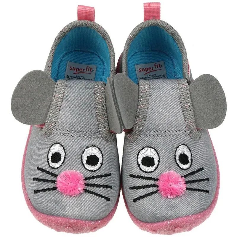 SUPERFIT Hausschuh SPOTTY 9257-25 - grau - rosa - Maus