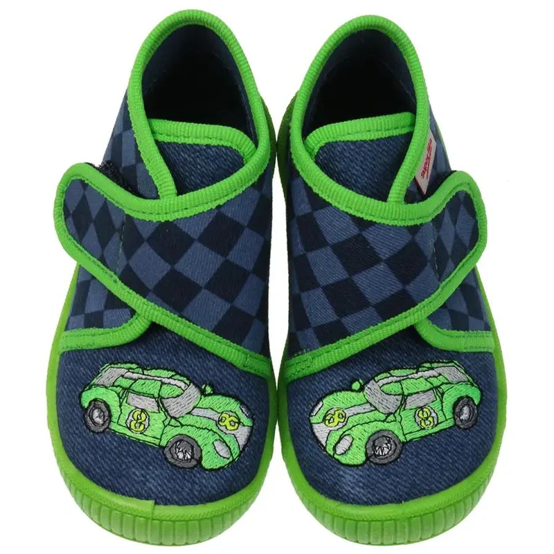 SUPERFIT Hausschuh 253-88 - denim-neongrün - Rennwagen
