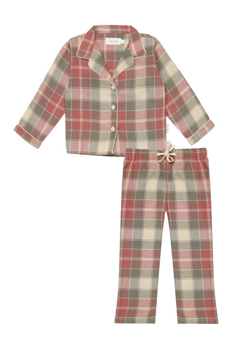 Mini-Me Pyjama-Set 'red & green' aus Flanell