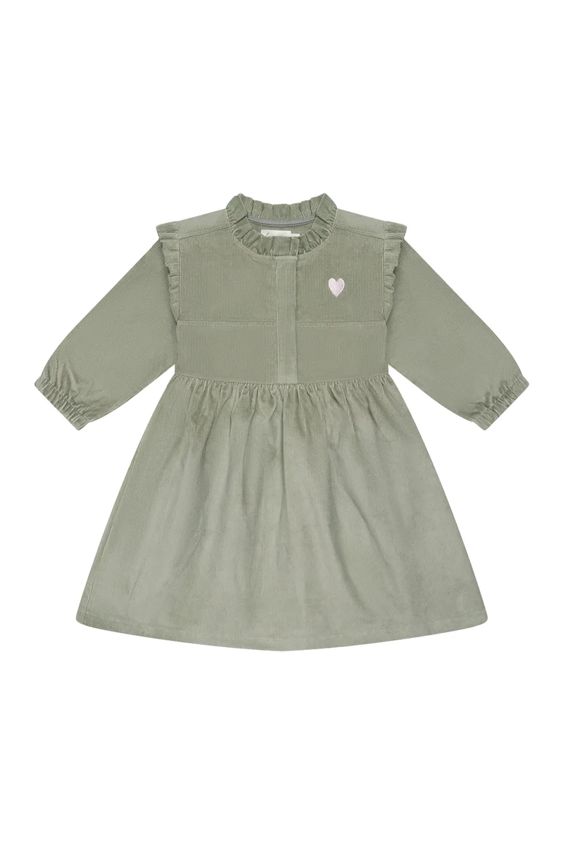 Cordkleid 'green' mit Stickerei