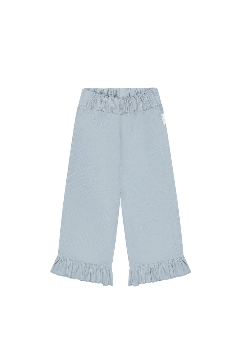Weite Cordhose 'clear blue' mit Rüschensaum