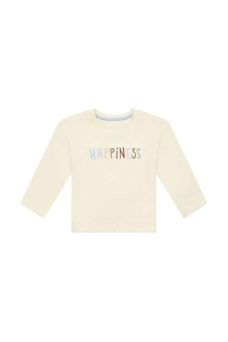 Longsleeve 'happiness' aus Waffle Piqué
