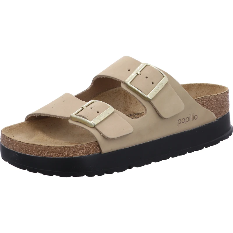 Birkenstock Pantolette Arizona Flex Platform LENB San beige