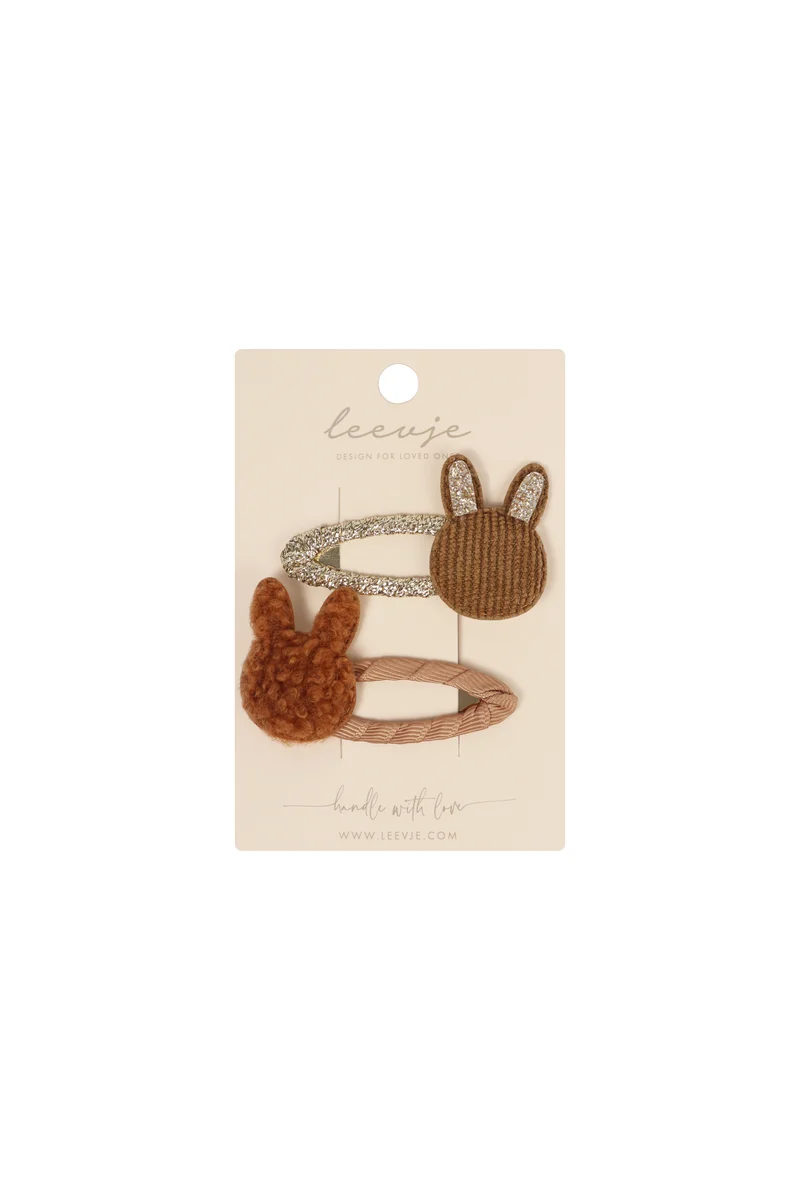 Hair Clips 'Brown Fluffy Bunny Clips'