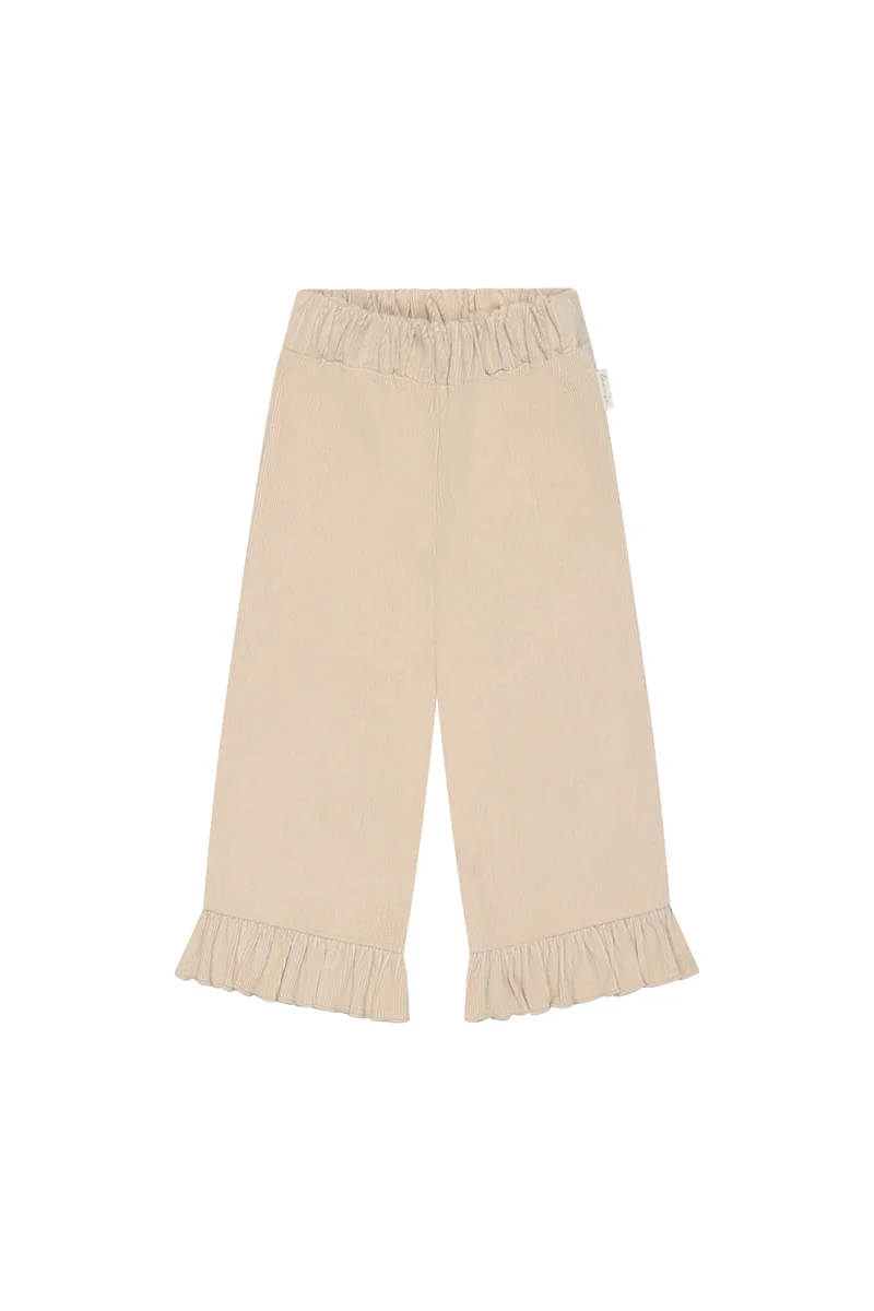 Weite Cordhose 'cappuccino' mit Rüschensaum