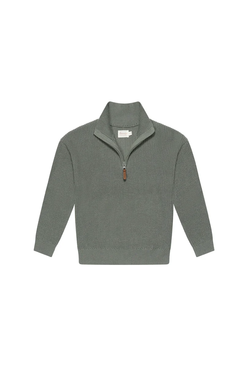 Chunky Knit Half-Zip Pullover 'green'