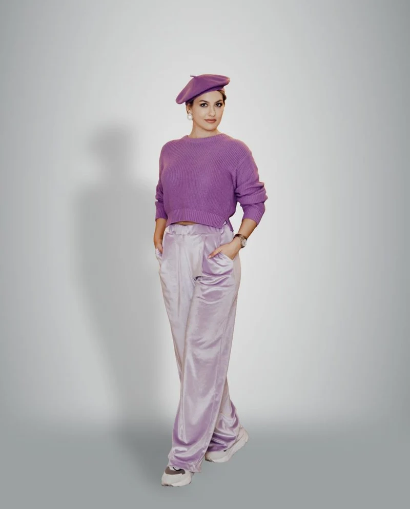 MYMAR Design Mode - Hochgeschnittene Samthose Lilla