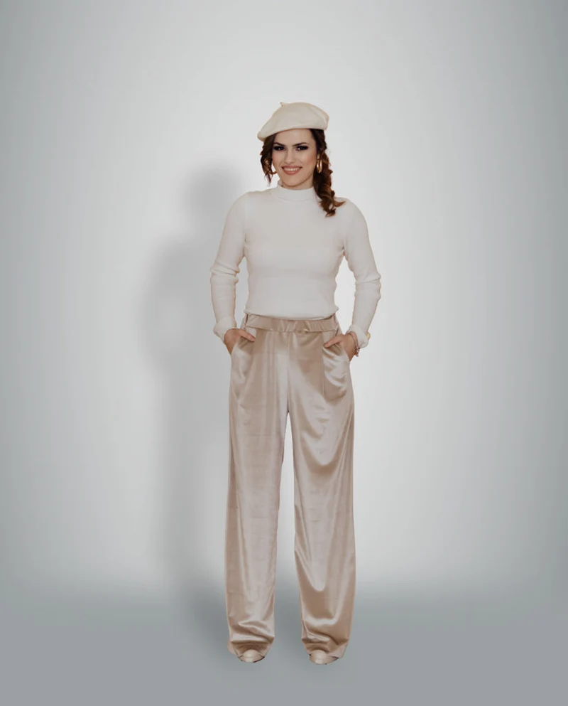 MYMAR Design Mode - Hochgeschnittene Samthose Gold