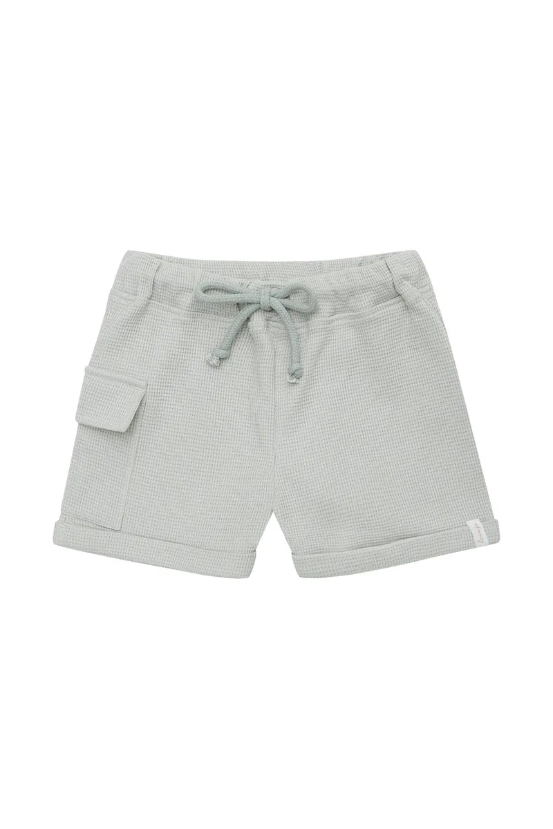 Waffle-Knit Shorts 'Soft Green' with Cargo Pocket